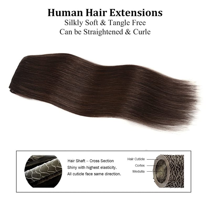 Winsky 14" Clip in Hair Extensions Remy Human Hair for Women - Silky Straight Human Hair Clip in Extensions 50grams 4pieces Dark Brown #2 Color - Image 5